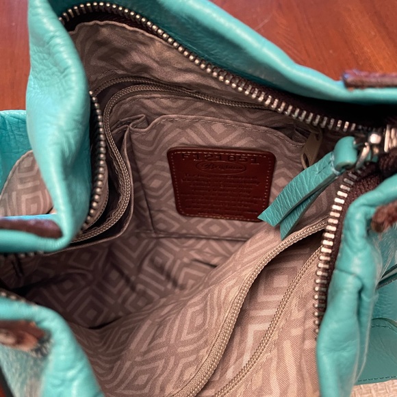 Vintage Turquoise Leather Brighton Hobo Bag With Heart Charm - Picture 4 of 6